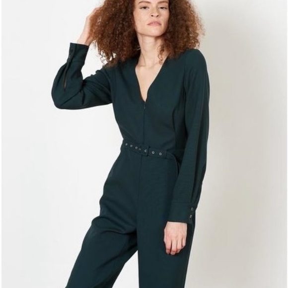 (A2) Rachel Comey Glitch dark green Jumpsuit LongSleeve V-Neck Cinched Waist, 2 - Picture 11 of 14